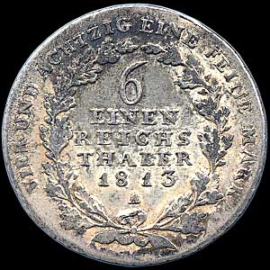 Reverse - Prussia - 1/6 Taler - 1813