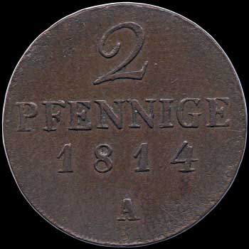 Reverse - Prussia - 2 Pfennige - 1814