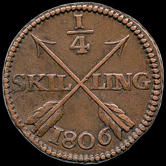 Reverse - Sweden - 1/4 Skilling 1806