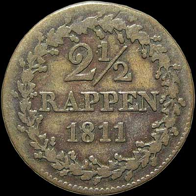 Reverse - Swiss - 2 1/2 Rappen - 1811