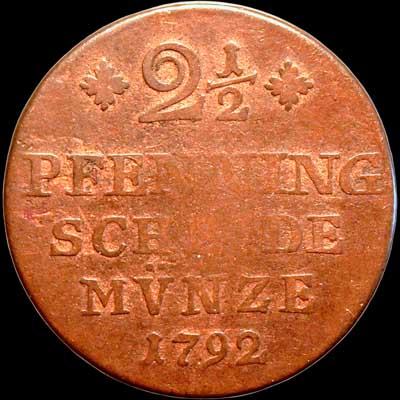 Reverse - Brunswick-Wolfenbuttel - 2 &frac12; Pfenning - 1792